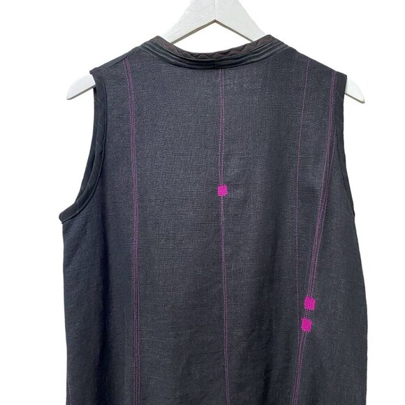 Artsy Vest M/L Charcoal Black Pink Emboidered Applique Boho Top - Picture 3 of 12